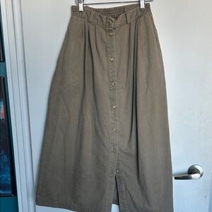 Vintage Katy’s Tan Button Front Elastic Waist Midi Skirt - S-M 100% cotton